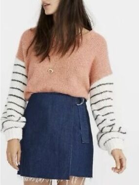 NWOT Madewell Denim Raw-Hem Mini Wrap Skirt Blue Size 0 K2659